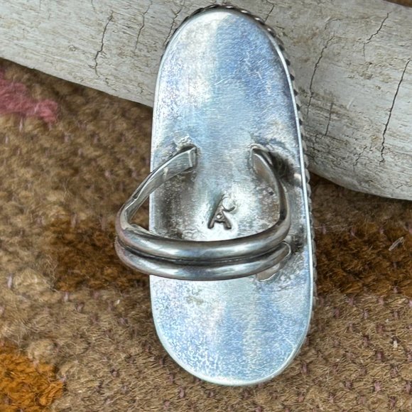 Carico Lake Turquoise and Chalcedony Silver Ring, Hopi, Signed Size 8.5 - Picture 3 of 6